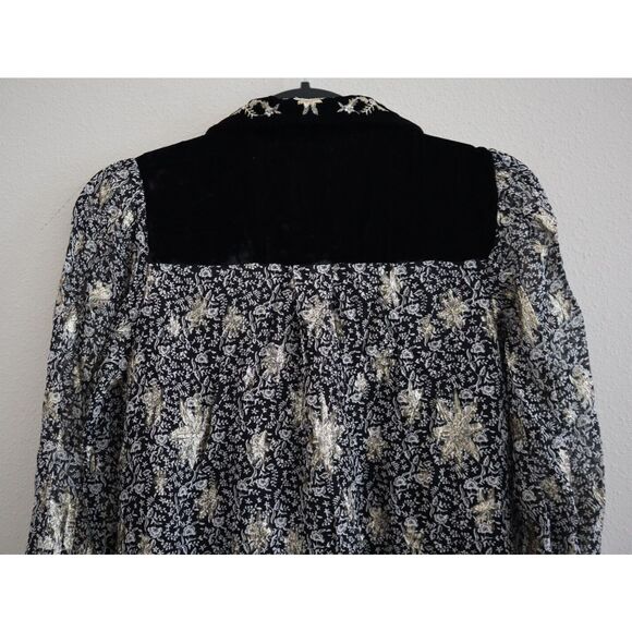 Zara Girl's Sz 11-12 Black/Gold Embellished Velvet Button Down Party Dress - Picture 4 of 12